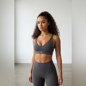 Fabletics Slate V Neck Longline Sports Bra Medium Support Workout Athleisure